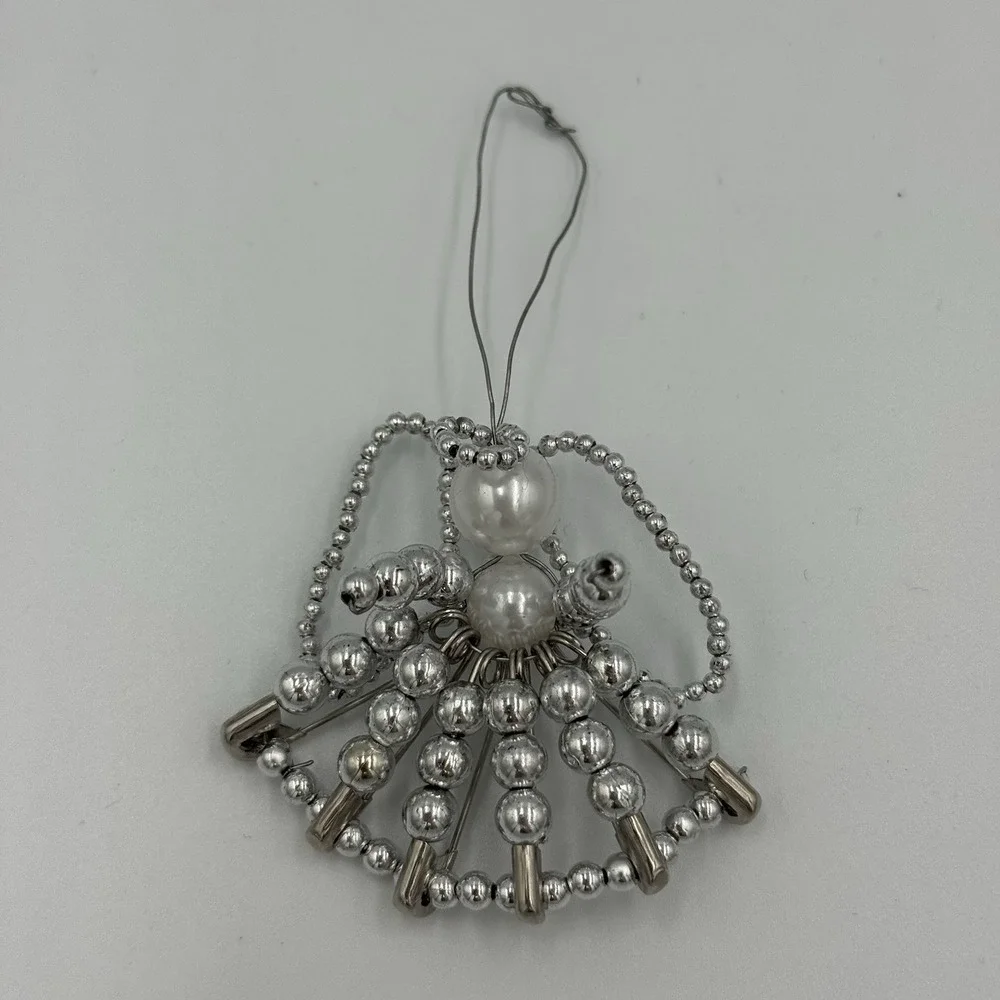 Angel‎ Ornament Hand Crafted Safety Pin Skirt Wire Body And Wings